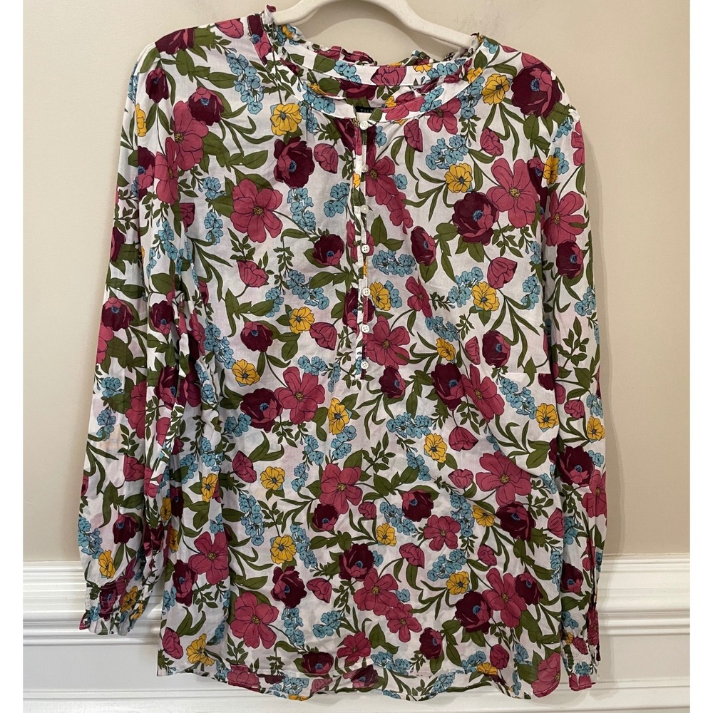 Talbots Fall Floral Henley Blouse Cotton Voile Size 2X Smocked Cuff